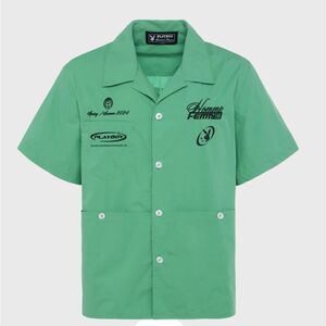 NWT Homme Femme Playboy Mint Green Button Up Collared Shirt Street Wear Sz L